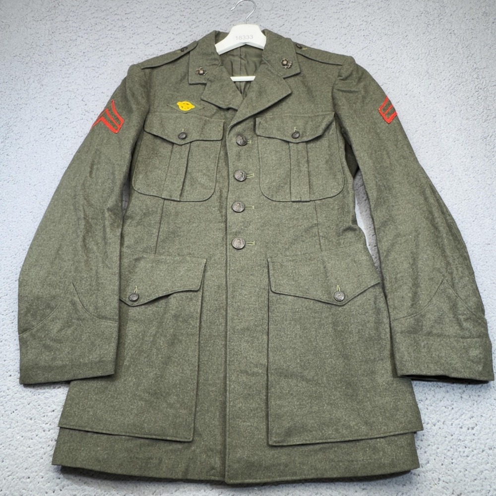 Vintage WWII USMC Marine Corps Wool Service Coat Sergeant Adamchik 36R 1944 1946